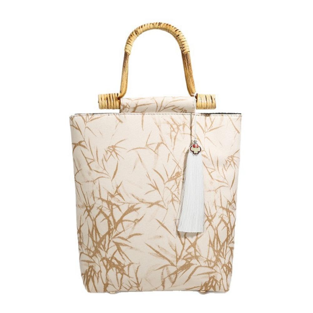 

Canvas Jacquard Tote Bag Bamboo Joint Large Capacity Chinese Style Handbag Hand-held Cheongsam Accessories Hanfu Underarm Bag бежевый