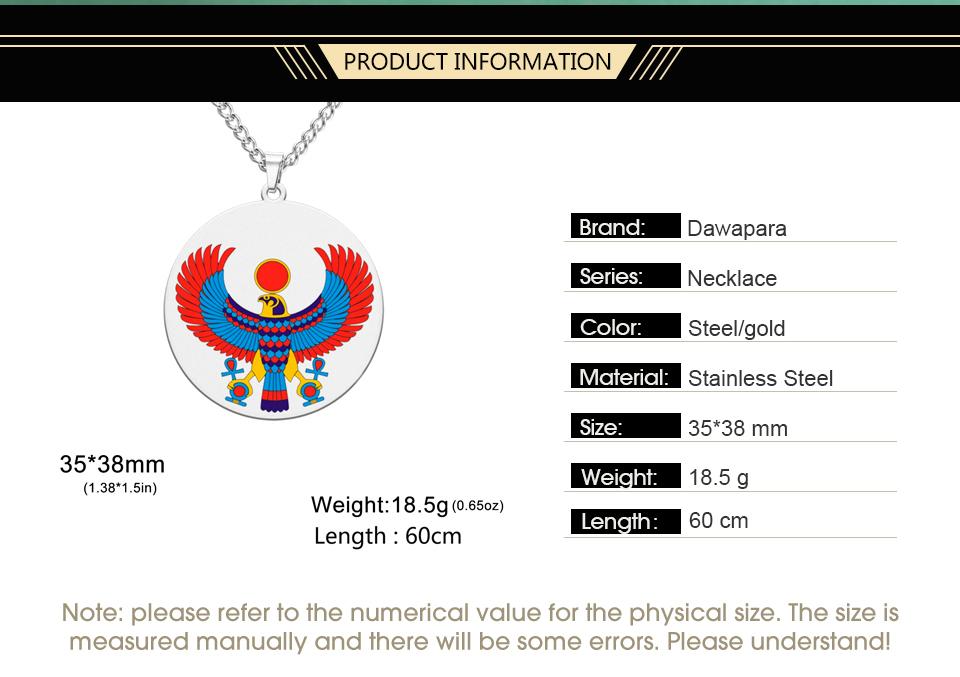 Dawapara Pharaonic Horus Necklace Winged Sun Disk Horus Falcon Necklace Ancient Egyptian Guardian Amulet Stainless Steel Jewelry