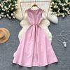 French Dress Women's Summer High-end Feeling with Belt Waist Round Neck Sleeveless Big Swing Vest Dress