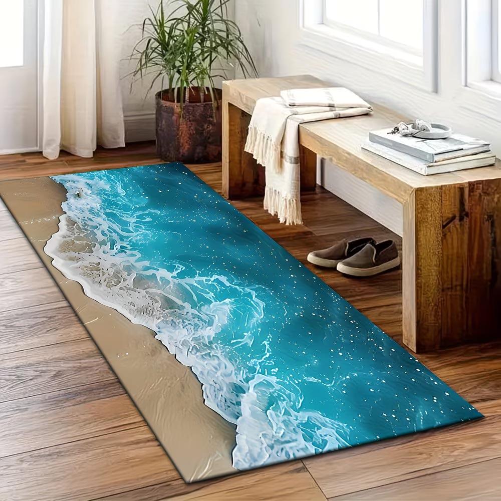 Summer Beach Starfish 3D Runner Rug Long Kitchen Mat Non-Slip Hallway Entry Carpet Living Room Bathroom Decor Floor Rugs