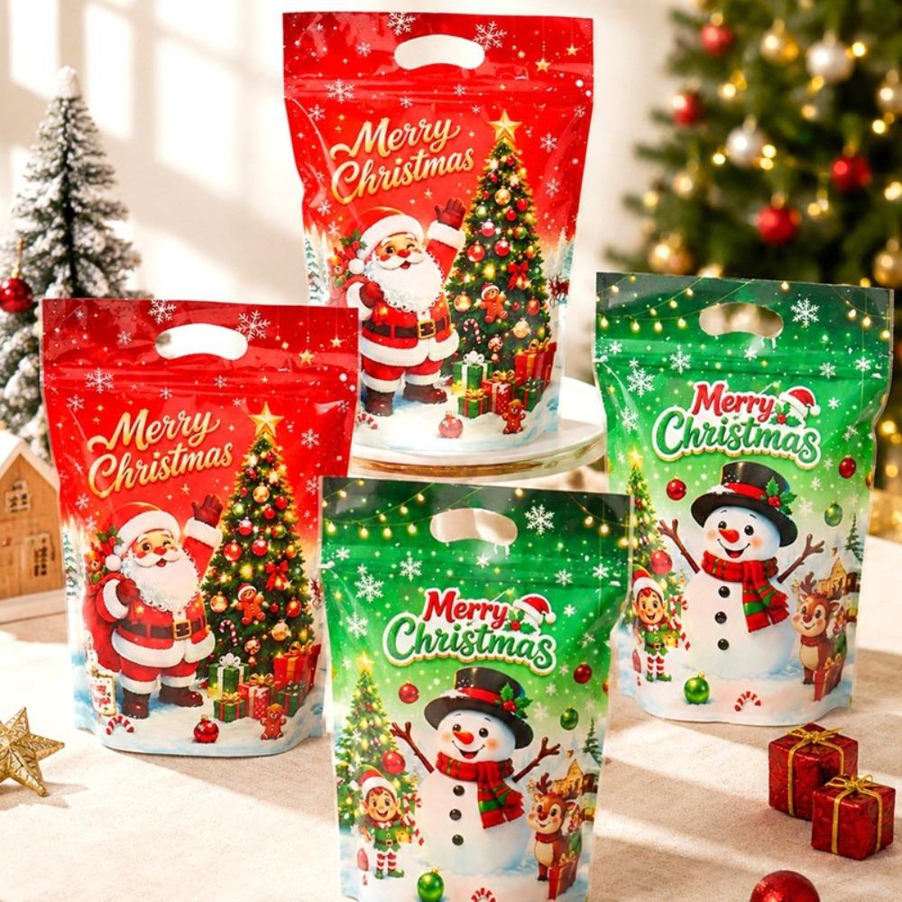 10‑50PC Xmas Self‑Seal Gift Bags,Santa Snowman Printed Plastic Pouches,Party Favor Packaging Bags for Christmas Holiday Supplies