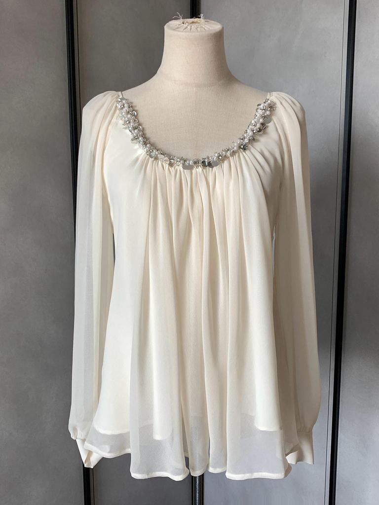 Kubiliv Delicate Beaded Sequined Backless Chiffon Tie Top