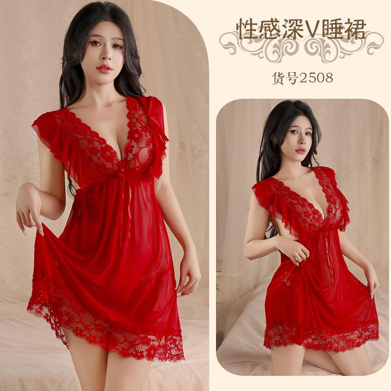 Large size lingerie nightgown uniform pajamas sexy provocative lace extremely tempting women
