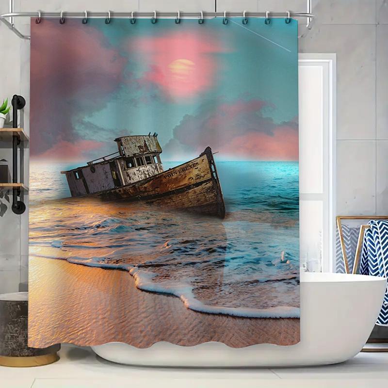 

Boat Bath Mat Set Modern Waterproof Shower Curtain With Sunset Sky Scene For Bathroom Decoration. (59 Characters) 90x180cm