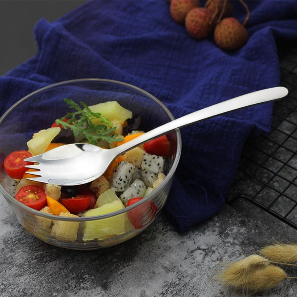 Picnic Long Handle Stainless Steel Dinnerware Outdoor Salad Forks Flatware Dessert Spoons Spork