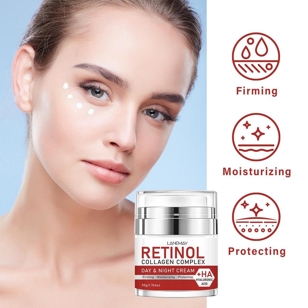 Krem nawilżający na dzień i na noc z retinolem - Nawilżający suchą skórę, Redukujący drobne linie i zmarszczki, Wyrównujący koloryt skóry - Krem do twarzy dla wszystkich typów skóry, 50g