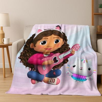 2026 New Cartoon Gabbys Dollhouse Girl Gift Flannel Blanket,Warm and Cozy Soft Throw Blanket for Home Bedroom Bed Sofa Cover Kid
