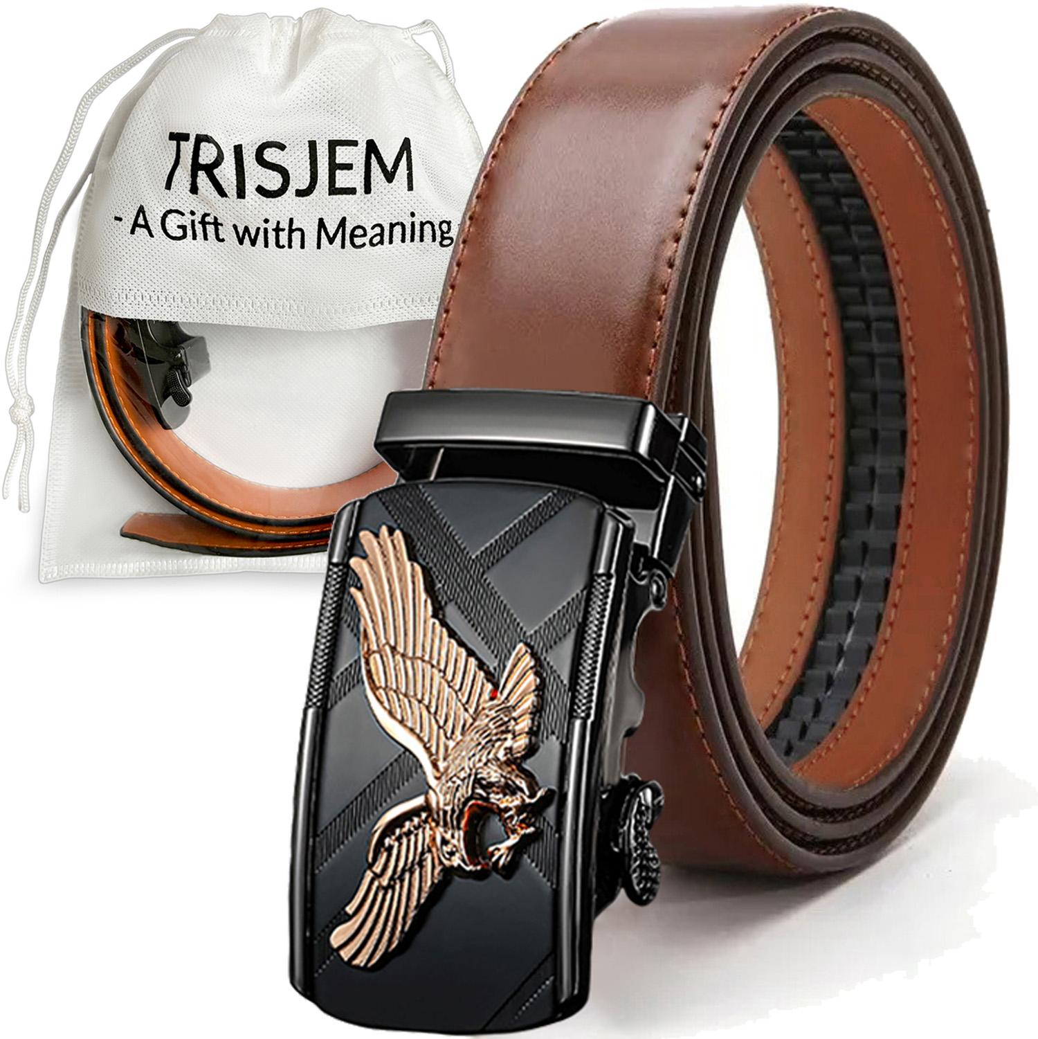 

Men Ratchet Click Genuine Leather Belt Male Business Jeans Fashion Casual Waistband Belt Eagle Automatic Buckle Black Brown Belt 130cm