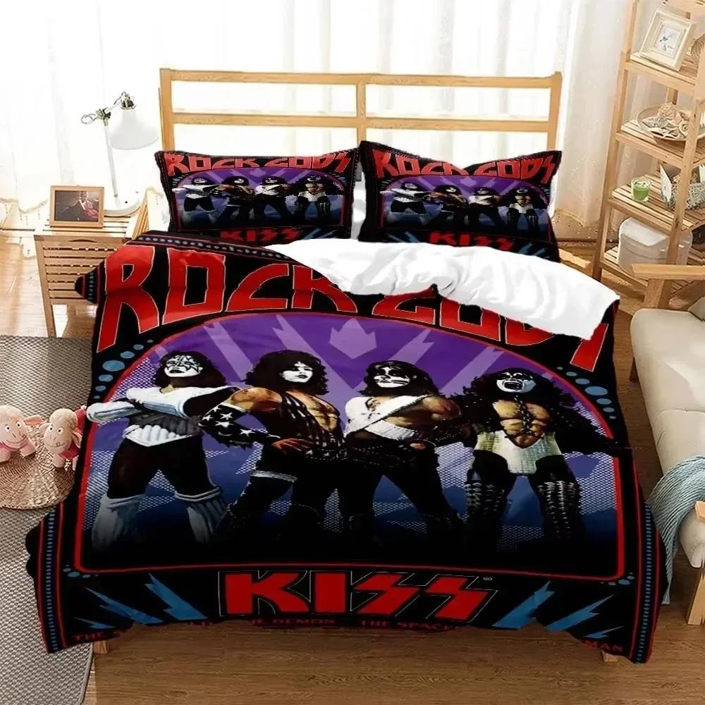 Comforter 3D Print Kiss Band Rock Bedding Set 3D Printed Suitable For Bedroom Kids Home Textile
