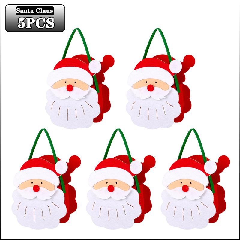 1-10PCS Christmas Felt Candy Bags Cartoon Apple Pouch Santa Sack Kids Gift Packaging Bag Xmas Tree Holiday Decoration