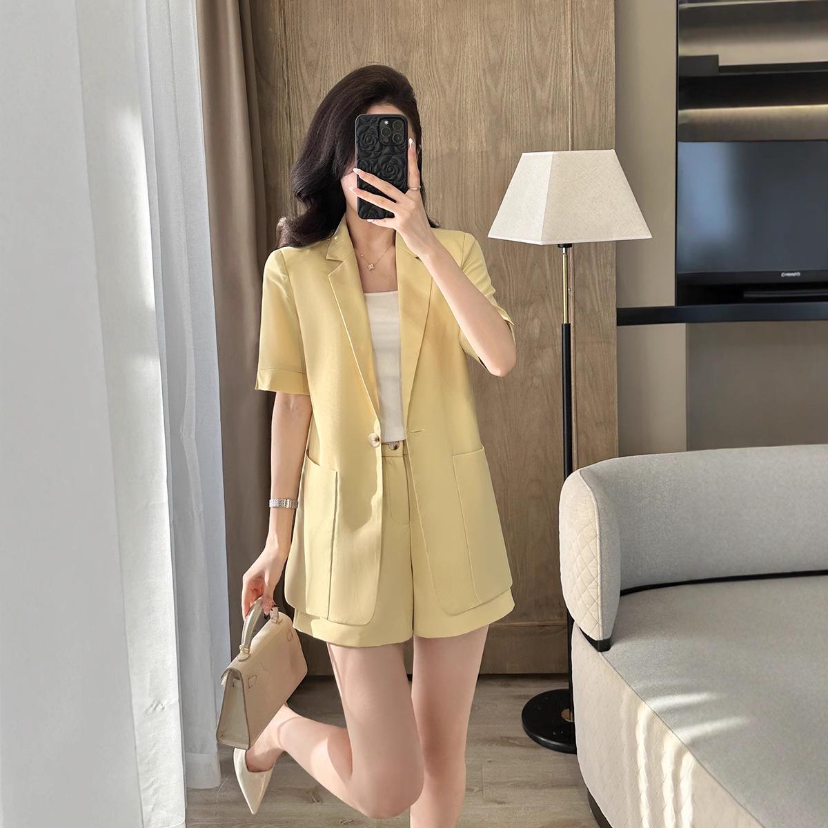 

Chic Goddess Style Summer Blazer and Shorts Two-Piece Set for Women XXXL