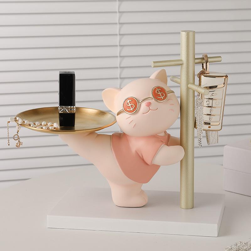 Resin Lucky Cat Key Holder for Children's Room & Entrance