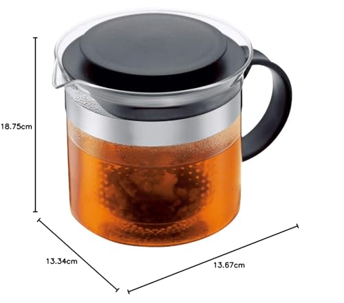 BODUM Bistro Nouveau Teapot, 1000ml, Black. Suitable for black tea, green tea, Chinese tea, herbal tea, and fruit tea. Includes plastic filter and gla
