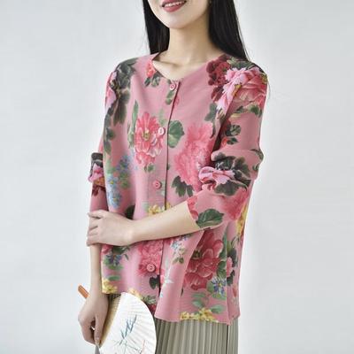 Coat Women Small Fragrant Wind Loose T Shirt Female 2023 Spring and Autumn Fold Flower Print Cardigan Casual Versatile T Shirt