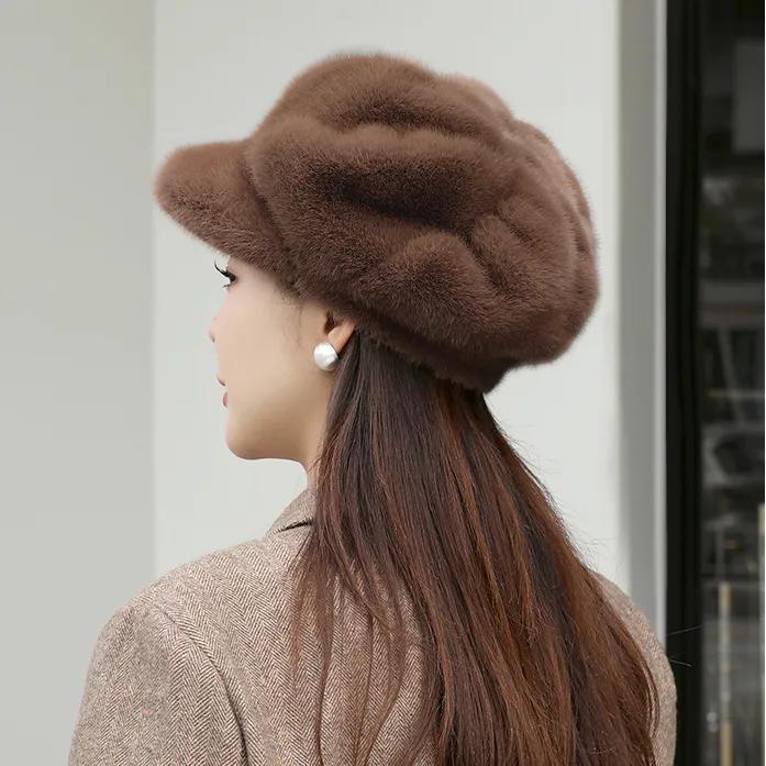 WTEMPO Women's Fashion Autumn Winter Casual Versatile Hats Retro Solid Color Windproof Cold-proof Plush Warm Hats