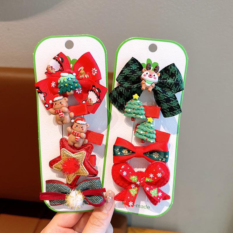 Kids' Christmas Hair Clips: Cute Reindeer Santa Bows & Cartoon Duckbill Clips