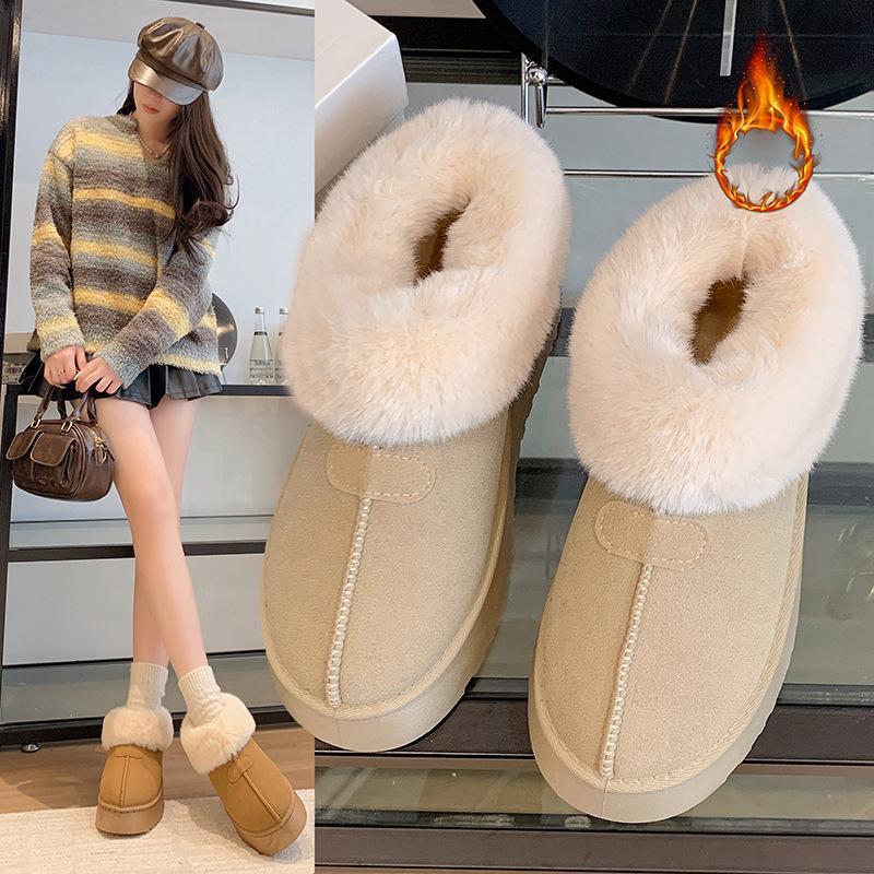 Women's Fur Mouth Large Size Soft Sole Winter Warm Fur Snow Boots Padded Lined Ankle Boots Non-Slip Hiking Casual Sports Cotton Boots