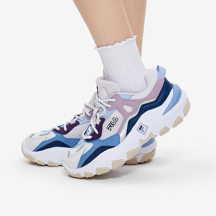 Fila Predator 2 Stoff Synthetikleder Retro Sport Low-Top Lifestyle Schuhe Damensneaker Regen-Nebel-Grau Kaschmir-Blau F12W232140FNA