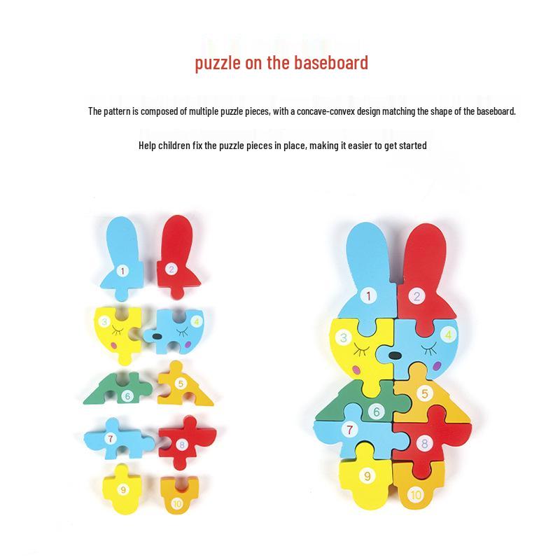 Wooden 3D Cartoon Number Puzzle Board for Kindergarten Kids – Educational Toy