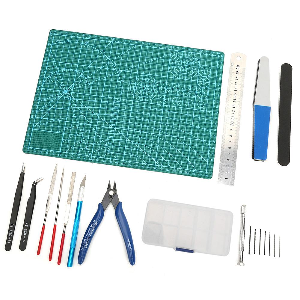 DIY Modeler Craft Tool Set Model Building Tweezers Ruler File Mat Kit for Model Fan