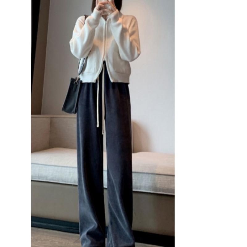 

Модные женские брюки больших размеров с завязками на талии, осенне-зимние повседневные прямые длинные брюки, повседневные элегантные однотонные простые брюки, одежда 1936 2XL серый