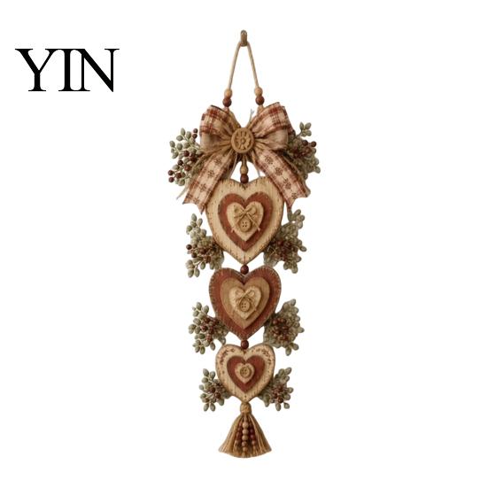 Pumpkin Decor with LED Lights Rustic Heart Shaped Wall Hanging Pendant Wooden Beads & Bow, Farmhouse Decorative Sign for Living Room Ornament