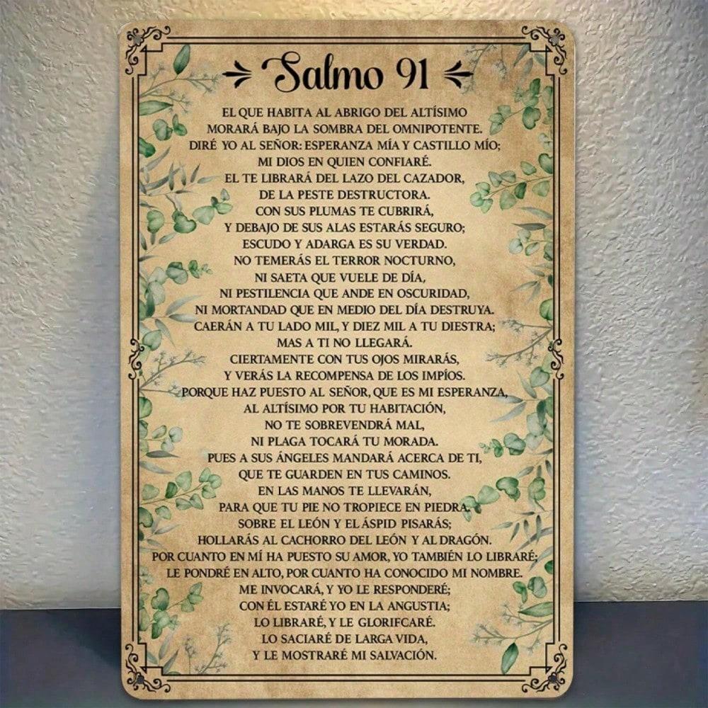 

Metal Wall Art Christian Inspirational Spanish Bible Verse Psalm 91 Vintage Tin Sign Home Decor