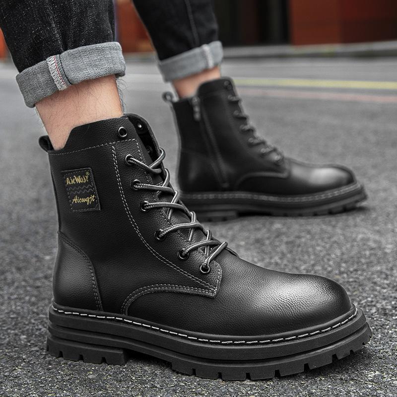 Large Size Martin Boots Men's and Women's Couples Tide Boots Roman Boots Outdoor Desert Boots Cowhide Tooling Boots Short Boots Leather Boots