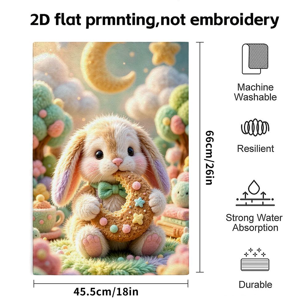 Fluffy Bunny Cookie Moon Towel, Soft Absorbent Hand Towel, Sweet Fantasy Cartoon Bath Towel