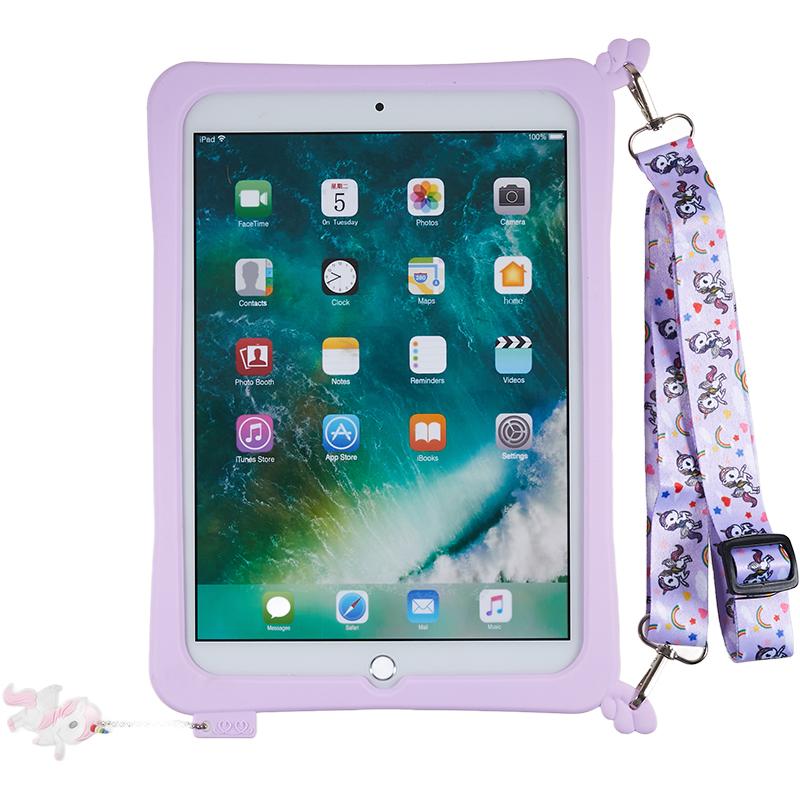 

For iPad Pro 10.5-inch (2017)/Air 10.5 inch (2019) Silicone+PC Tablet Cover Cute Decor Kickstand Case with Strap A