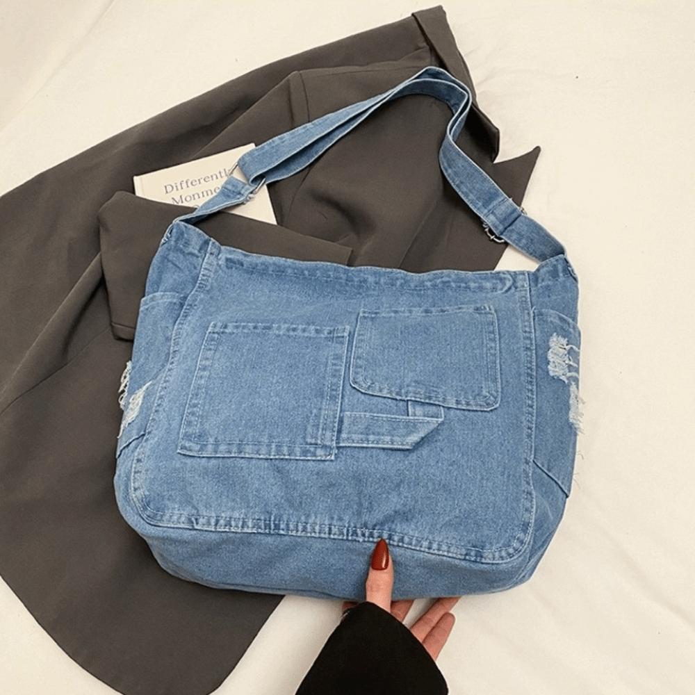 Borsa a Spalla in Denim di Grande Capacità Borsa a Tracolla Versatile Borsa Hobo Sling alla Moda Borsa