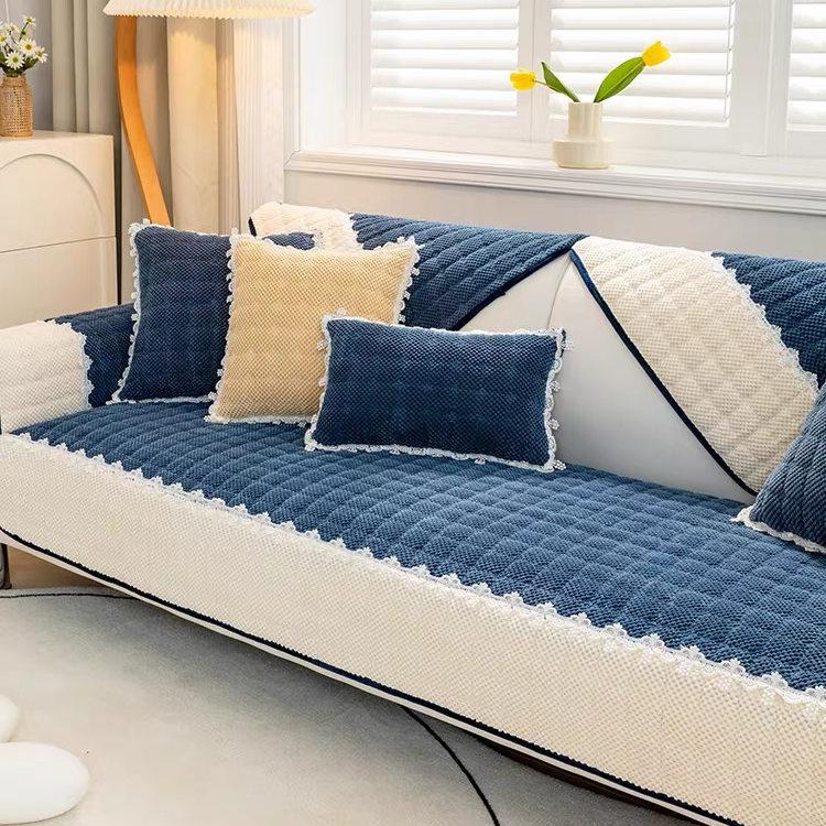 Велюр Түстерді Блоктау Диван Жабыны Қонақ Бөлмесі Үшін Барлық Маусымға Арналған Универсал Диван Төсеніші Тайғақ Емес Диван Жабыны Бір Түсті Диван Жастығы