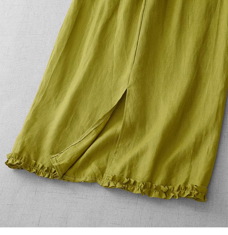 Korean-Style Summer Linen Ruffle Midi Skirt for Women