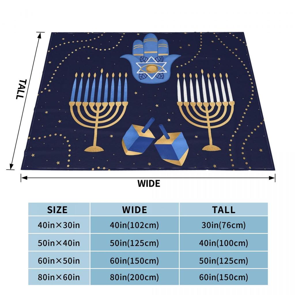 Happy Hanukkah Jewish Menorah Fleece Blanket Religious Funny Throw Blankets for Home Hotel Sofa 125*100cm Plush Thin Quilt