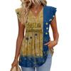 Women’s V Neck Short Sleeve Tunic Top with Flag and Floral Print Loose Fit Soft Fabric Casual Blouse for Summer