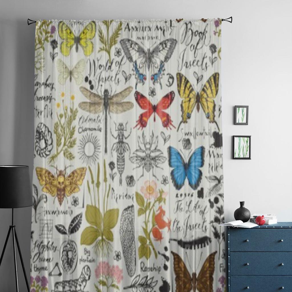 Abstract Insects Medicinal Herbs Retro Sheer Curtains for Living Room Tulle Window Curtain Bedroom Kitchen Veil Drapes