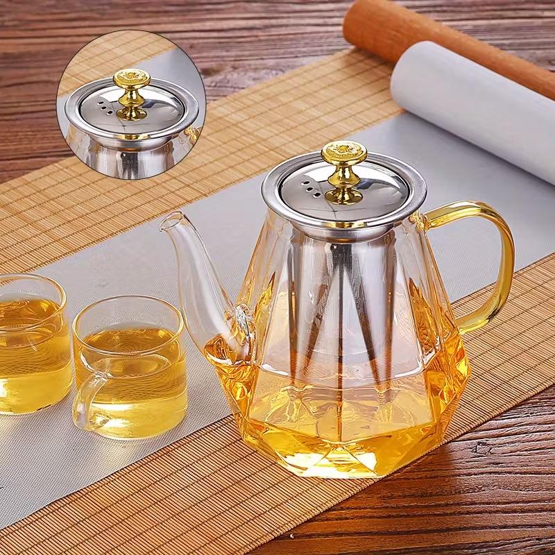 Wysokoborokrzemowy Szklany Czajnik Odporny na Eksplozję Zestaw do Herbaty Czajnik ze Stali Nierdzewnej z Filtrem Duża Pojemność Czajnik do Kawy