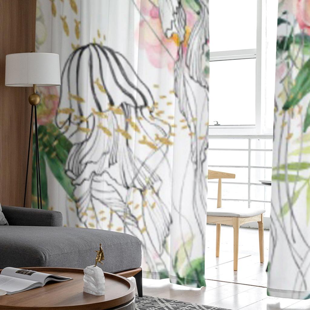 Ranunculus Anemone Jellyfishes Flowers Chiffon Sheer Curtains for Living Room Bedroom Decoration Window Voiles Tulle Curtain