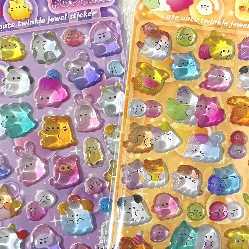 Latest Cartoon Family Ghost Adorable 3D Relief Crystal Decorative Stickers - Children's Stationery Scrapbook Creative Stickers