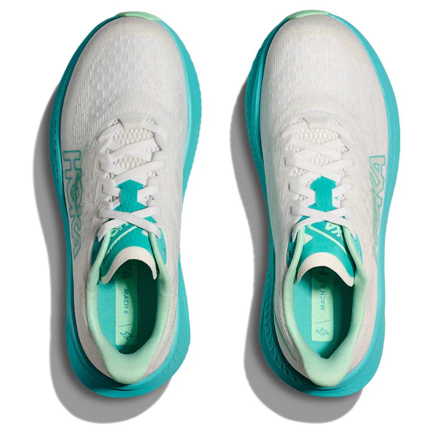 Hoka One One Mach 6 Comfortable Versatile Fabric Synthetic Leather Slip Resistant Durable Low Top Running Shoes Women sneaker White Blue 1147810-WTCL