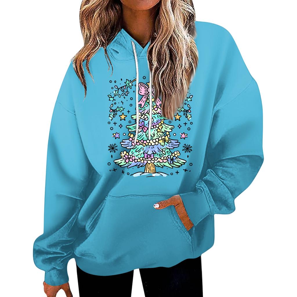 Damen Casual Mode Weihnachten Bedruckte Buchstaben Lässiges Kapuzensweatshirt mit Taschen