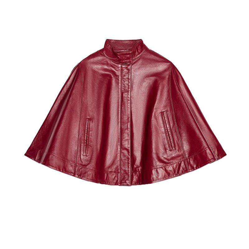 

Spring New Women s Clothing Sweet Cool Graceful and Fashionable Zipper PU Leather Short Cape Coat 3920057 Red L