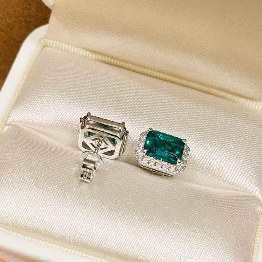 Neue Vintage 100% Reines 925 Sterling Silber Ohrstecker Pavé AAA Zirkonia Smaragd Ohrstecker Für Damen Luxuriöser Feinschmuck