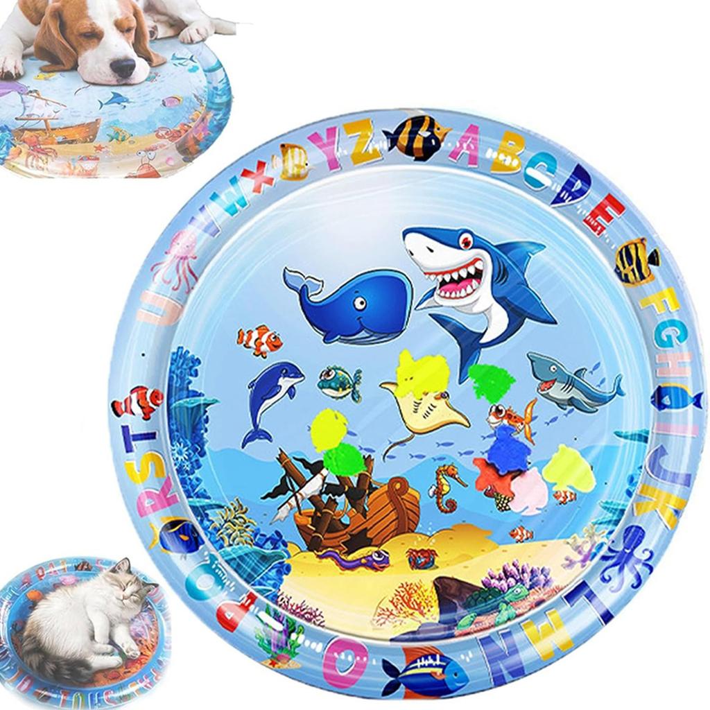 Pet Waterbed, Thickened And Dog Water Sensory Play Mat, Waterbed Toys With Fish, Washable Inflatable Play Mat, Puncture Proof Pet Pad, Feels Cool An