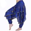 Lange Chiffon Bauchtanz Haremshose Tribal Arabisch Halloween Hose mit Goldbesatz Damen Tanzhose