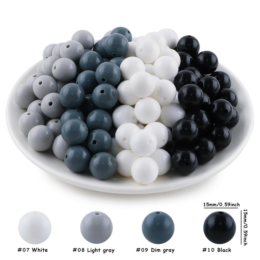 Kovict 24pcs/Lot  Silicone Bright Silicone Beads 15mm DIY Pacifier Chain Jewelry Bracelets Necklace Accessories