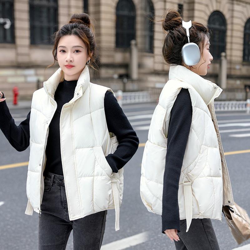 Down Cotton Vest Women's Winter New Korean Version Loose and Lightweight Stand-up Collar Design Streamer Thermal Vest