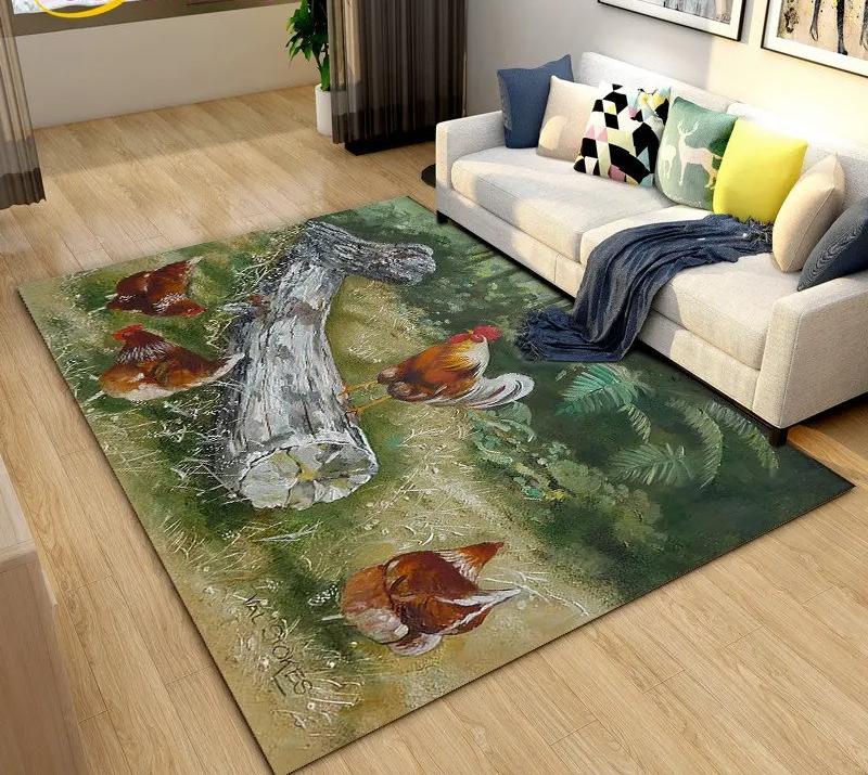 3D Rooster and Hen Chicken Carpet Bedroom Full Cover Living Room Rug Resistant To Dirt Easy To Maintain Soft Kitchen Decor Mat