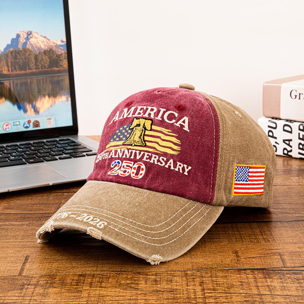 Vintage Washed Distressed America 250Th Anniversary 1776- Liberty Bell American Flag Embroidered Baseball Cap Men Women Adju