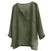 Men's And Women's Fashion Matching Cotton-Linen Solid Color Casual Loose V-Neck Long-Sleeved Shirt T-Shirt Top